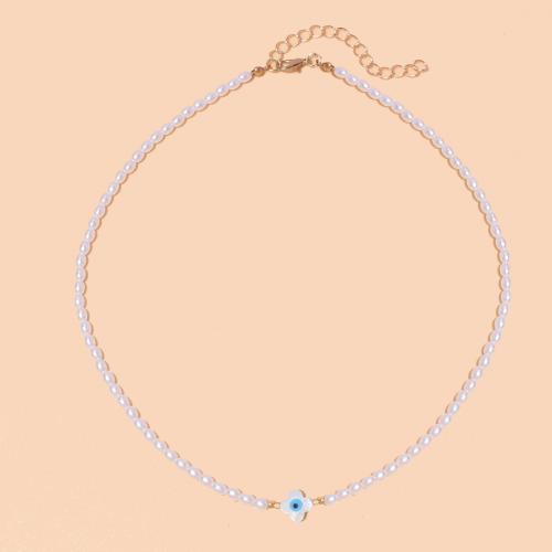 Plastic Pearl Necklace, Zinc Alloy, with Plastic Pearl, with 7cm extender chain, plated, fashion jewelry & for woman, white Approx 40 cm [