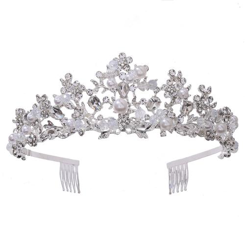 Bridal Tiaras, Zinc Alloy, with Rhinestone & Plastic Pearl, fashion jewelry & for woman & with rhinestone cm .2 cm 