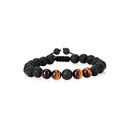 Pulsera de Piedras Preciosas, lava, con Cordón de nudo & Ojo de tigre, Esférico, Ajustable & Joyería & unisexo, más colores para la opción, longitud:aproximado 18-23 cm, Vendido por UD[