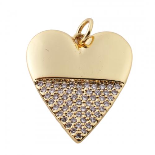 Cubic Zirconia Micro Pave Brass Pendant, Heart, fashion jewelry & Unisex & micro pave cubic zirconia, golden Approx 3mm [