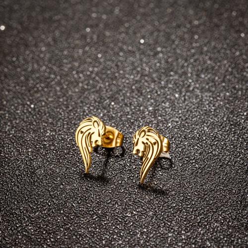 Stainless Steel Stud Earring, 304 Stainless Steel, Lion, plated, for woman [