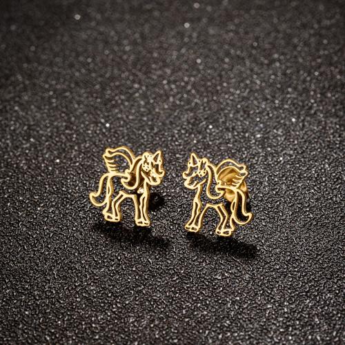 Stainless Steel Stud Earring, 304 Stainless Steel, Unicorn, plated, for woman [