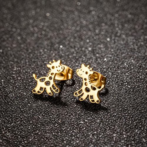 Stainless Steel Stud Earring, 304 Stainless Steel, Giraffe, plated, for woman [