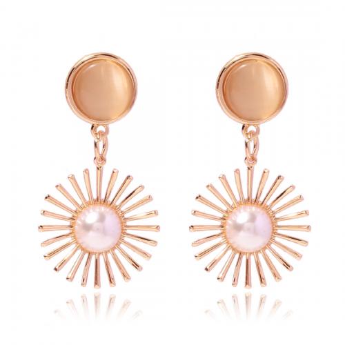 Zinc Alloy Drop Earring, with Plastic Pearl, Flower, fashion jewelry & for woman, gold [