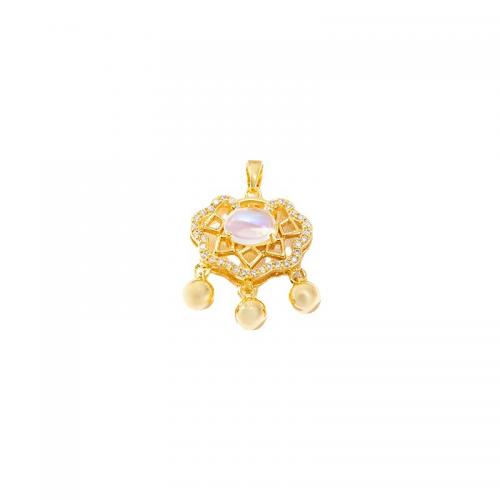 Cubic Zirconia Micro Pave Brass Pendant, with White Shell & Resin, plated, DIY & micro pave cubic zirconia, golden [