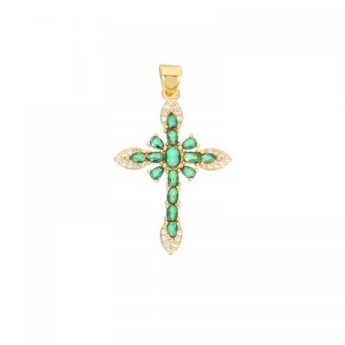 Cubic Zirconia Micro Pave Brass Pendant, Cross, plated, DIY & micro pave cubic zirconia [