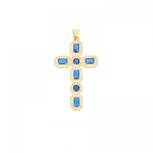 Cubic Zirconia Micro Pave Brass Pendant, Cross, plated, DIY & micro pave cubic zirconia [