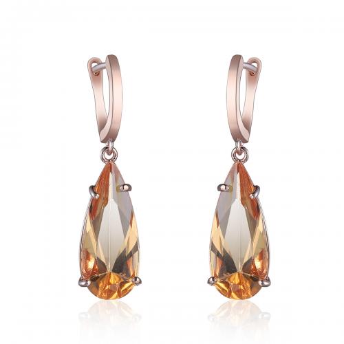 Brass Drop Earring, with Crystal, Teardrop, rose gold color plated, fashion jewelry & for woman [