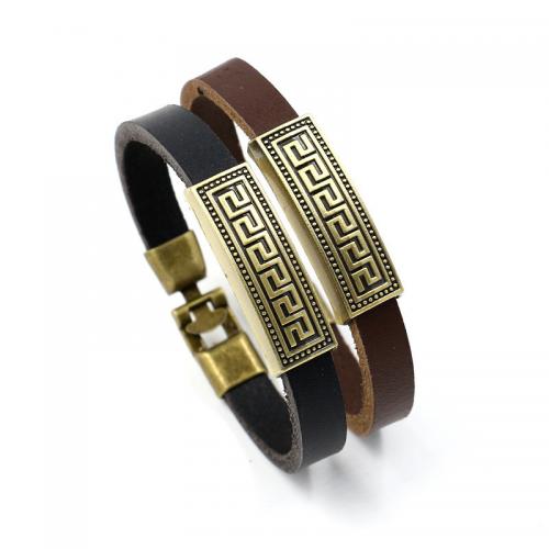 Bracelets de cuir de vachette, alliage de zinc, avec vachette cordon, rectangle, Placage, bijoux de mode & unisexe, plus de couleurs à choisir, 10mm Environ 21.5 cm, Vendu par PC