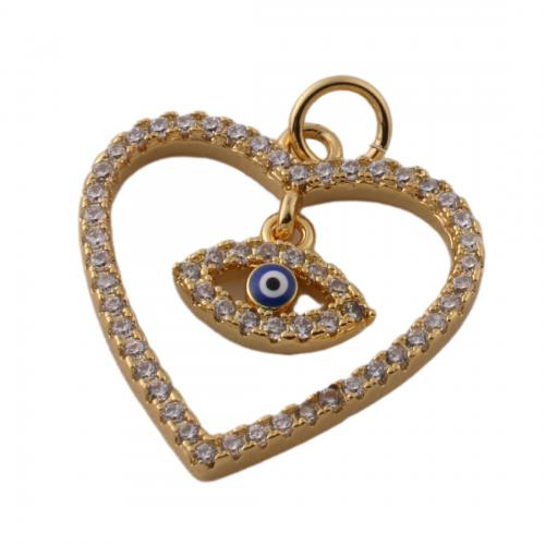 Fashion Evil Eye Pendant, Brass, Heart, fashion jewelry & Unisex & micro pave cubic zirconia, golden Approx 3.5mm 