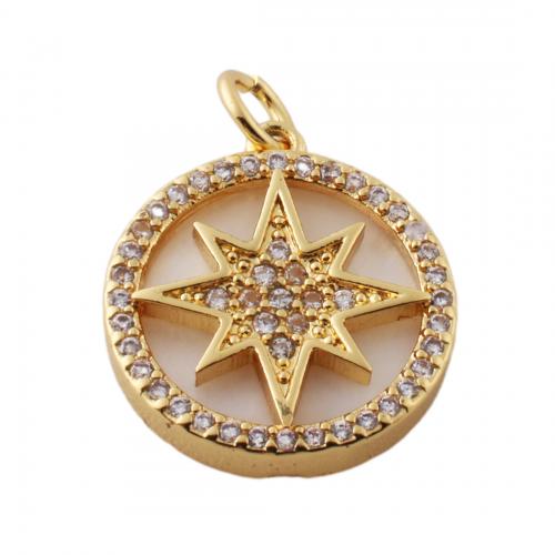 Cubic Zirconia Micro Pave Brass Pendant, with Shell, fashion jewelry & Unisex & micro pave cubic zirconia, golden Approx 3mm [