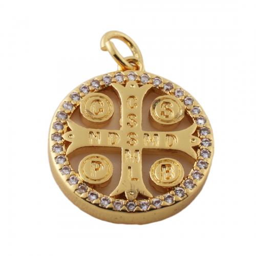 Cubic Zirconia Micro Pave Brass Pendant, with Shell, fashion jewelry & micro pave cubic zirconia & for woman, golden Approx 3mm [