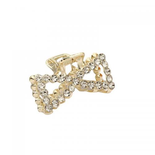 Zinc Alloy Hair Claw Clip, with Plastic Pearl, gold color plated & for woman & with rhinestone & hollow, 50mm [