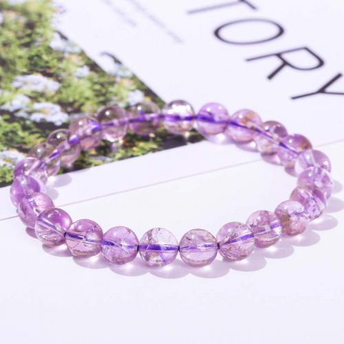 Quartz Bracelets, Amethyst, Round, fashion jewelry & for woman, purple Approx 18 cm 