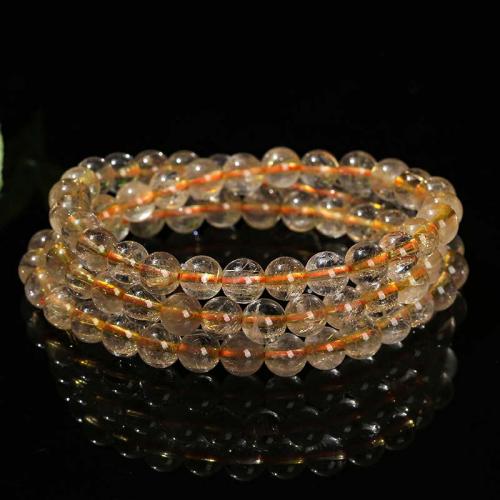 Quartz Bracelets, Rutilated Quartz, Round, fashion jewelry & multilayer & Unisex, golden, Length about 6-7mm Approx 54 cm 