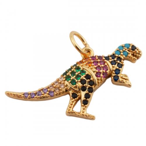 Cubic Zirconia Micro Pave Brass Pendant, Dinosaur, fashion jewelry & Unisex & micro pave cubic zirconia, golden Approx 3.5mm [