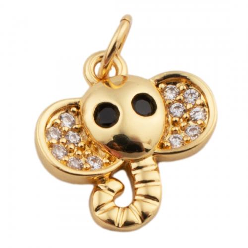 Cubic Zirconia Micro Pave Brass Pendant, Elephant, fashion jewelry & Unisex & micro pave cubic zirconia, golden Approx 3mm [