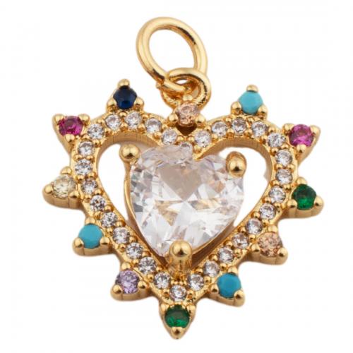 Cubic Zirconia Micro Pave Brass Pendant, Heart, fashion jewelry & Unisex & micro pave cubic zirconia, golden Approx 3.5mm [