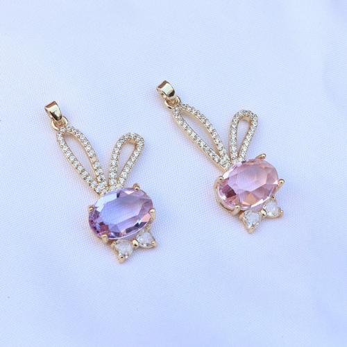 Pendentifs en laiton zircon cubique (CZ), lapin, Placage de couleur d'or, DIY & pavé de micro zircon, plus de couleurs à choisir Vendu par PC