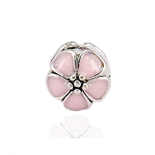 Enamel Zinc Alloy Beads, Flower, silver color plated, DIY 