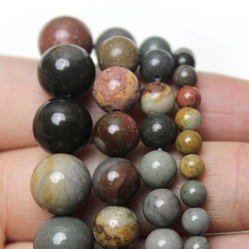 Picture Jasper Beads, Round, DIY brown [