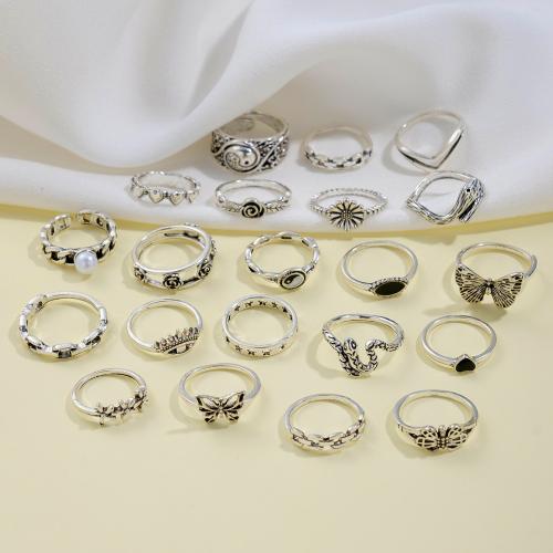 Zinc Alloy Ring Set, with Plastic Pearl, plated, fashion jewelry & for woman, original color [