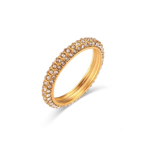 Kuba Zirkonia Edelstahl Ringe, 304 Edelstahl, Modeschmuck & verschiedene Größen vorhanden & Micro pave Zirkonia & für Frau, Goldfarbe, wide:3mm, verkauft von PC[