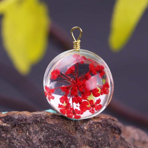 Glass Pendants, with Dried Flower, DIY Diameter 15MM 