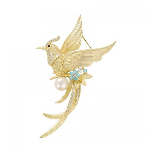 Rhinestone Zinc Alloy Brooch, with Rhinestone & Plastic Pearl, fashion jewelry & for woman & with rhinestone 