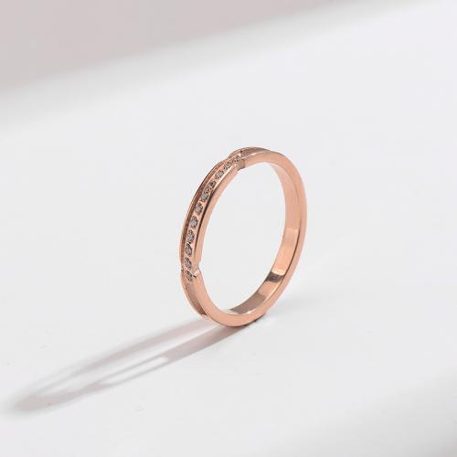 Titan Stahl Fingerring, Titanstahl, Vakuum-Ionen-Beschichtung, Modeschmuck & verschiedene Größen vorhanden & Micro pave Strass & für Frau, Roségold, frei von Nickel, Blei & Kadmium, verkauft von PC[