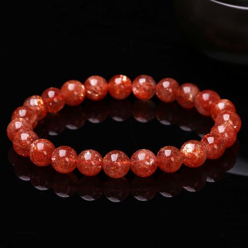 Pulsera de Piedras Preciosas, Piedra de Sol, Esférico, Joyería & unisexo, naranja, 8mm, longitud:aproximado 18 cm, Vendido por UD