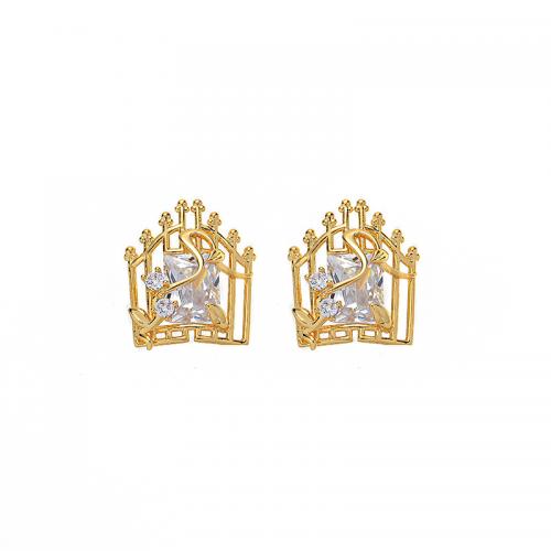 Cubic Zirconia Micro Pave Brass Earring, gold color plated, fashion jewelry & micro pave cubic zirconia & for woman, golden [