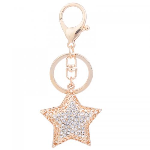 Broche de clave de aleación zinc, aleación de zinc, Estrella, chapado en color dorado, para mujer & con diamantes de imitación, Overall length 11cm,star 5x4.5cm, Vendido por UD[