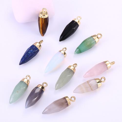 Gemstone Brass Pendants, Natural Stone, with Brass, Conical, gold color plated, DIY, Random Color 