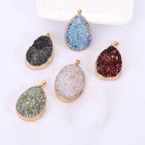 Natural Quartz Pendants, Brass, with Quartz, Teardrop, silver color plated, DIY, Random Color 