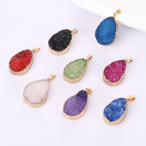 Natural Quartz Pendants, Brass, with Quartz, Teardrop, gold color plated, DIY, Random Color 