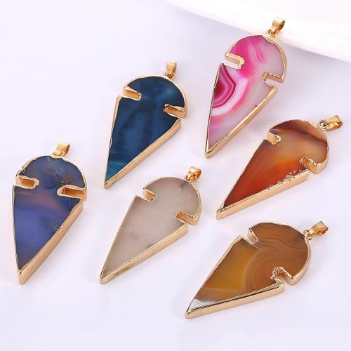 Agate Brass Pendants, with Agate, arrowhead, gold color plated, DIY, Random Color [