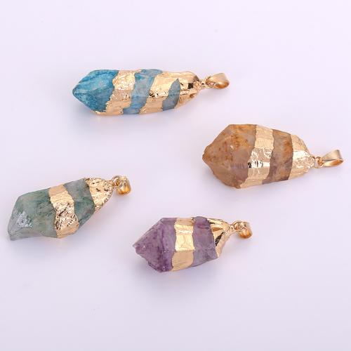 Natural Quartz Pendants, with Brass, gold color plated, DIY, Random Color 