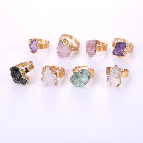 Bague en quartz, laiton, avec Cristal naturel, Placage de couleur d'or, bijoux de mode & unisexe, Couleur aléatoire Vendu par PC