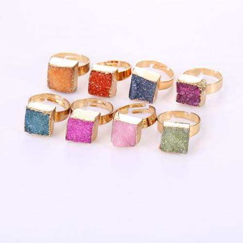 Bague en quartz, laiton, avec Cristal naturel, Carré, Placage de couleur d'or, bijoux de mode & unisexe, Couleur aléatoire Vendu par PC