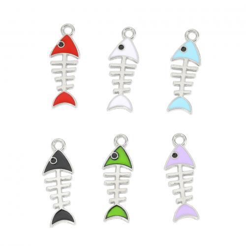 Zinc Alloy Enamel Pendants, Fish Bone, silver color plated, DIY [