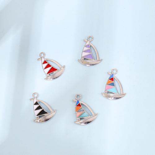 Zinc Alloy Enamel Pendants, Sail Boat, silver color plated, DIY [