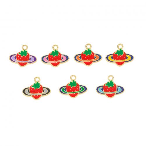 Zinc Alloy Enamel Pendants, Strawberry, silver color plated, DIY [