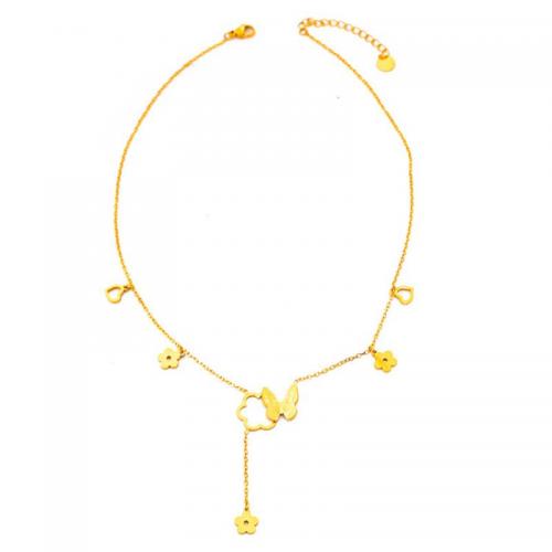 Collar de la joyería de titanio, Partículas de acero, con 5.3cm extender cadena, Recubrimiento iónico al vacío, para mujer, dorado, longitud:aproximado 39.5 cm, Vendido por UD[