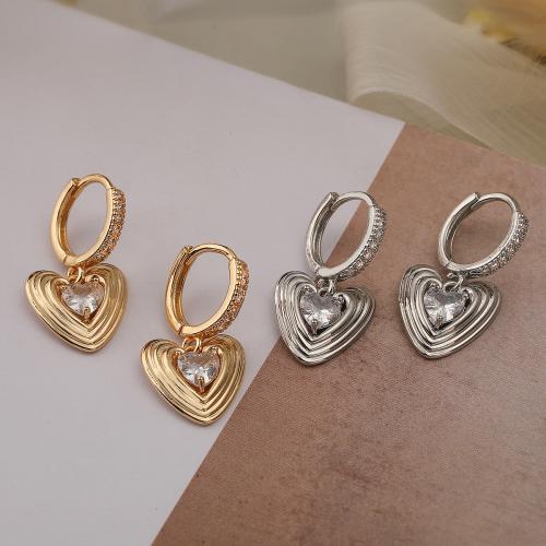 Cubic Zirconia Micro Pave Brass Earring, Heart, fashion jewelry & micro pave cubic zirconia & for woman [