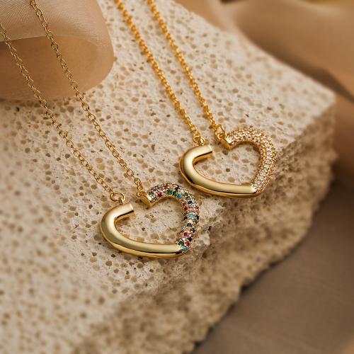 Cubic Zircon Micro Pave Brass Necklace, with 5cm extender chain, Heart, gold color plated, fashion jewelry & micro pave cubic zirconia & for woman Approx 45 cm [