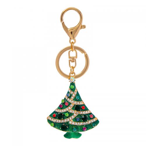 Broche de clave de aleación zinc, aleación de zinc, Árbol de Navidad, chapado en color dorado, unisexo & con diamantes de imitación, verde, Overall length 12cm,Christmas tree 5.2x6.9cm, Vendido por UD[