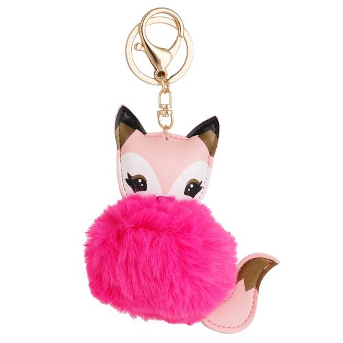 Chaîne fourrure animale Key, Peluche, avec cuir PU & alliage de zinc, renard, Placage de couleur d'or, Mignon & pour femme, plus de couleurs à choisir Vendu par PC