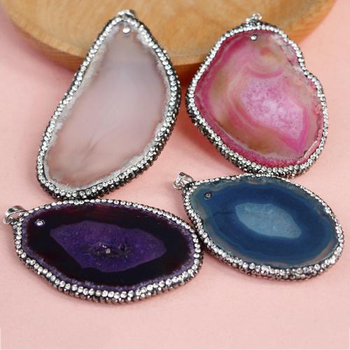 Ice Quartz Agate Pendants, with Rhinestone Clay Pave, irregular, fashion jewelry & druzy style & DIY 