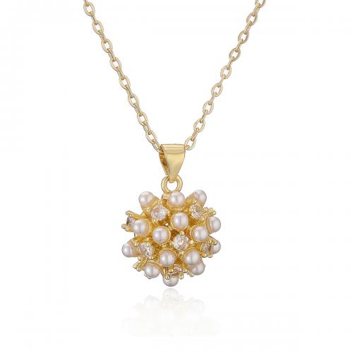 Cubic Zircon Micro Pave Brass Necklace, with Plastic Pearl, with 1.97inch extender chain, 18K gold plated, fashion jewelry & micro pave cubic zirconia & for woman Approx 17.71 Inch [